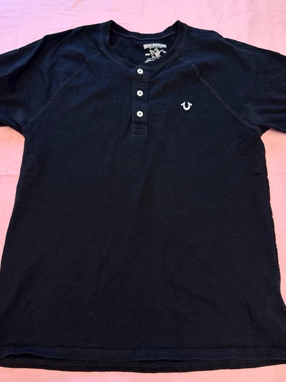 True Religion Navy Short Sleeve Henley with Logo